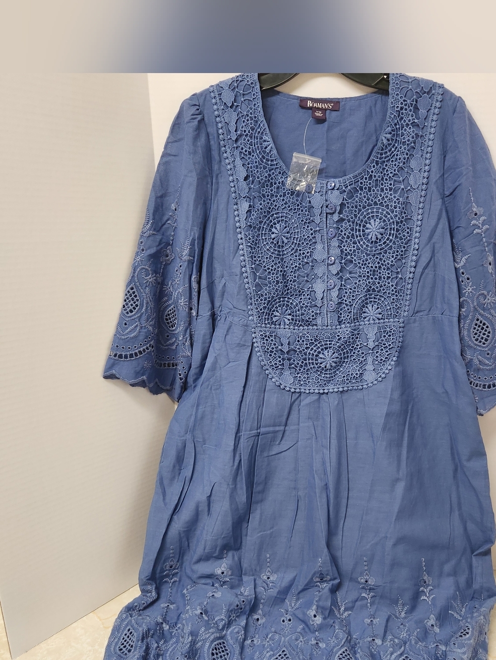 Roaman's 14W Blue Eyelet Lace Dress Spring